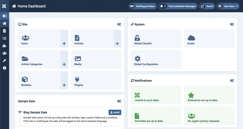 Панель управления Joomla! 4 